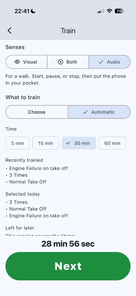 Train set to Audio only, for a walk, with the phone able to go in a pocket